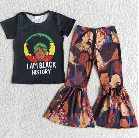 E11-27 BLACK Black Short Sleeve Flared Pants Set