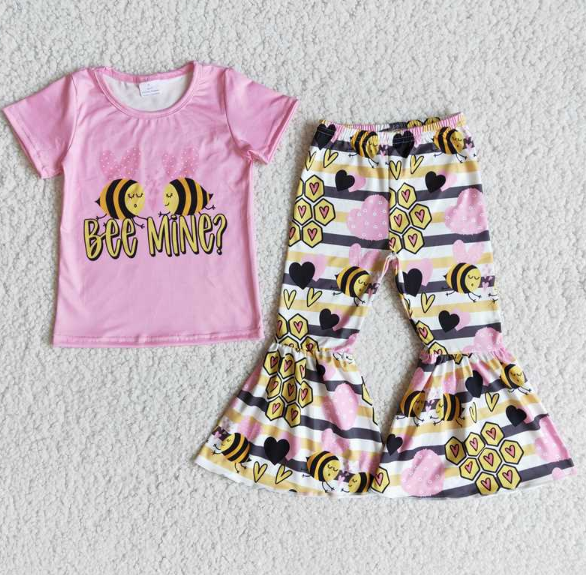 E10-26 Bee MiNe? Valentine's Day Pink Short Sleeve Bee pant  Set