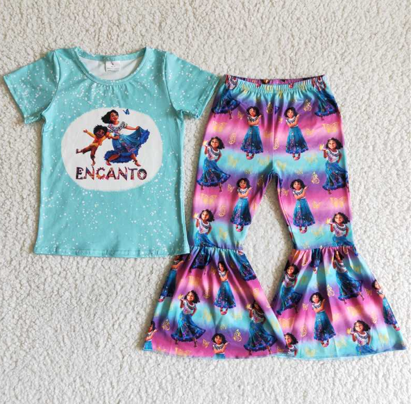 C0-30 Dancing Girl Blue Short Sleeve Flared Pants Set