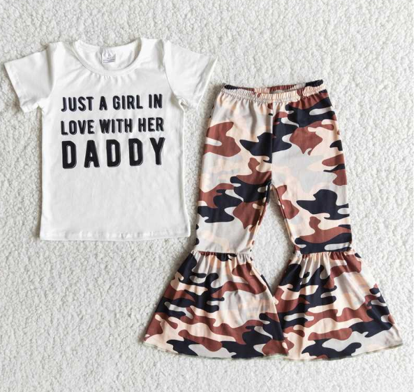 E8-20 DADDY White Short Sleeve Camo Flared Pant set