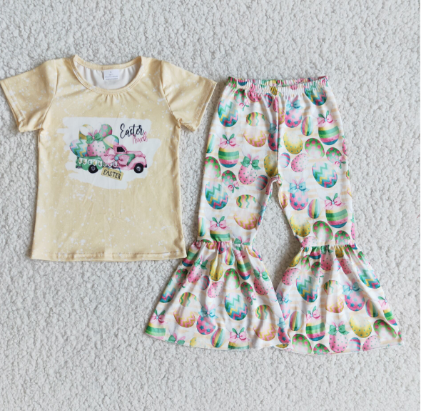 E10-13 Easter Truck Short Sleeve Egg Flare Pants Set