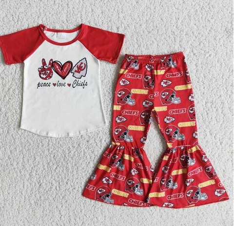 E10-12 Gesture Heart UK Red Short Sleeve Flared Pants Set