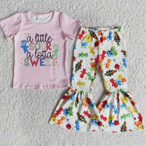 E9-11 sweet pink short-sleeved flared pants set