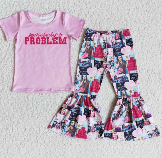 E8-4 PROBLEM Pink Short Sleeve Heart Flared Pants set