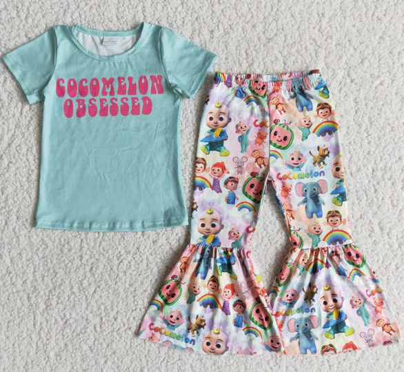 E6-4 cocomelon short sleeve flared pants set