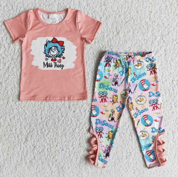 E7-16 Dr.Seuss Pink Short Sleeve Pants Set