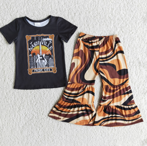 E7-29 Guitar Black Short Sleeve Pants Set