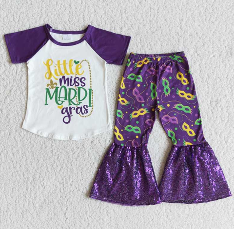 E7-27 Gras short-sleeve carnival sequined flared pants  set