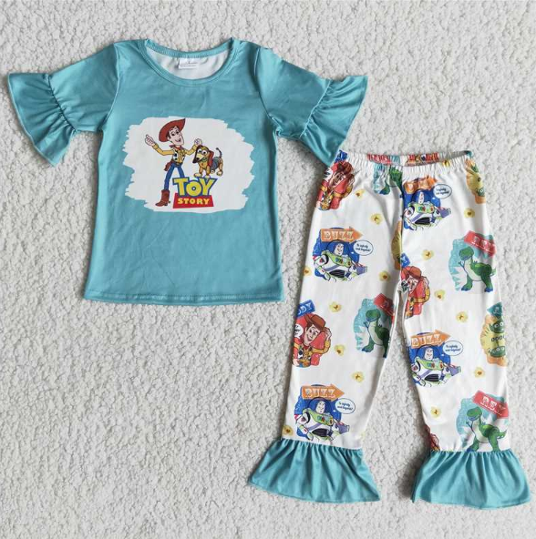 E6-26 TOY cartoon dog green short-sleeved pant set