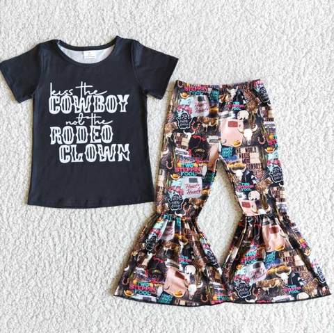 E6-16 COWBOY Black Short Sleeve Flared Pants Set