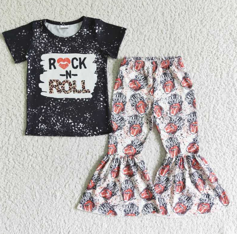 E2-30 RCKN ROLL Girls Lips Short Sleeve Pants Set