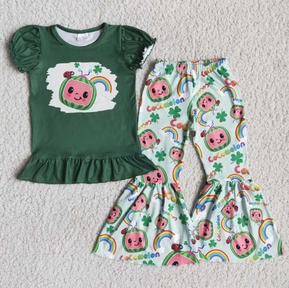D9-2 Cartoon  girls short sleeve  pant set