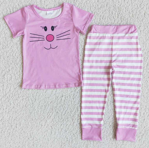 E3-27 girl cartoon cat pink short-sleeved pant set