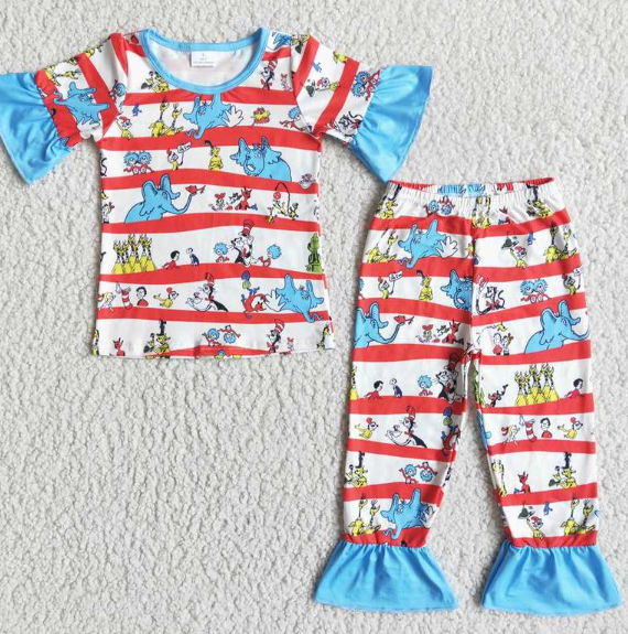 E5-11 girl elephant cartoon short-sleeved trousers pajamas set