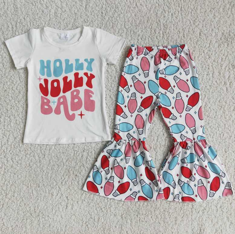 D8-1 HOLLY Short Sleeve Color Bulb Flared Pants Set