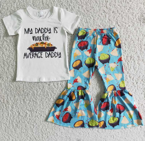 E1-5 Letter Short Sleeve Top Pizza Flare Pants  set