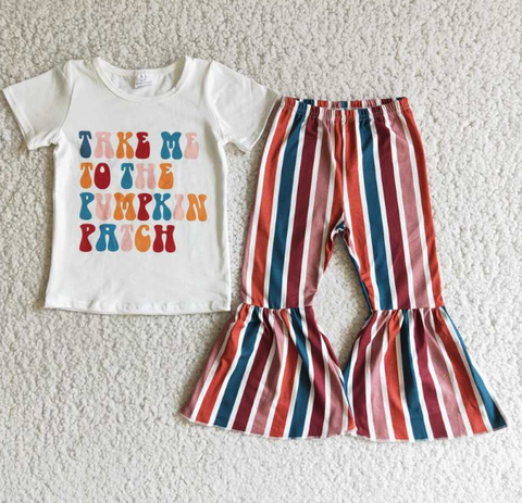 D6-19 Letter Short Sleeve Top Striped Flared Pants Set