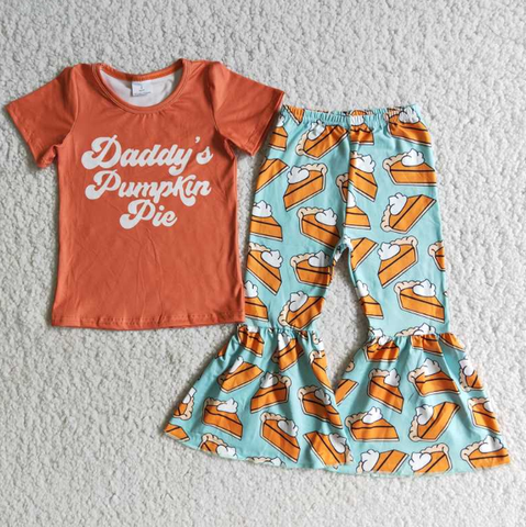 E4-28 Alphabet Brown Top Cake Flared Pants Set