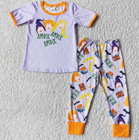 A11-2 hocus halloween purple short-sleeved trousers set