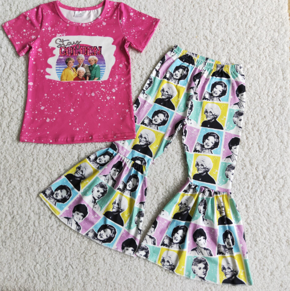 E4-13 Colden pink short-sleeved pant set