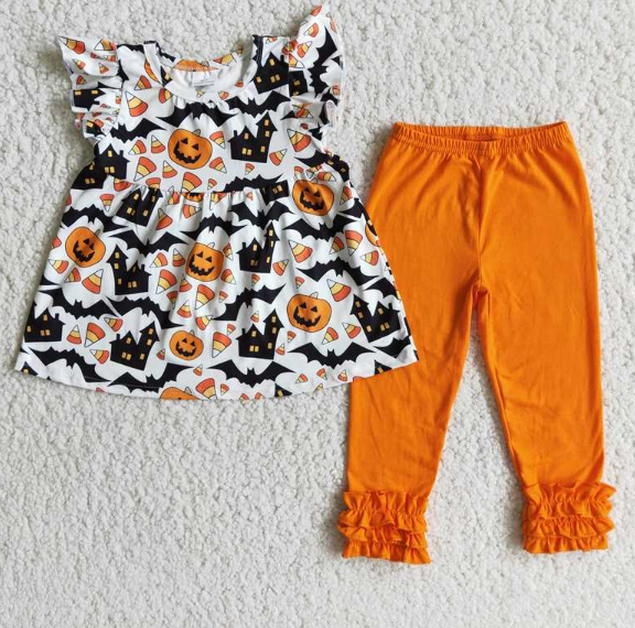 E3-5 Halloween Pumpkin Top Orange Pants Set