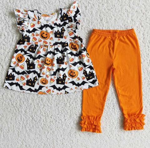 E3-5 Halloween Pumpkin Top Orange Pants Set