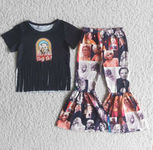 E2-15 Black Fringe Top Monroe Short Sleeve Set