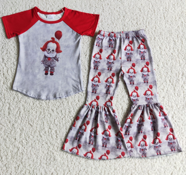 D3-14 Halloween Red Balloon Grey Flared Pants Set