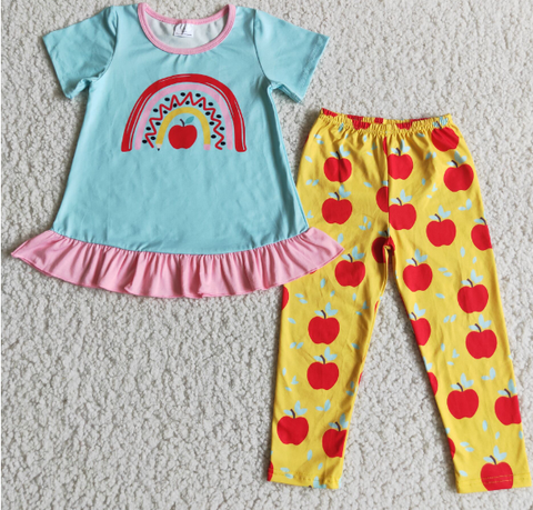 D3-28 Apple Light Blue Top Yellow Flared Pants set