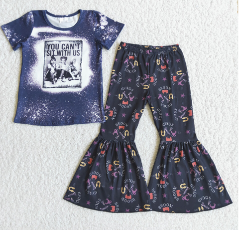C2-11 Hocus Pocus Short Sleeve Top BROOM Flared Pants Set