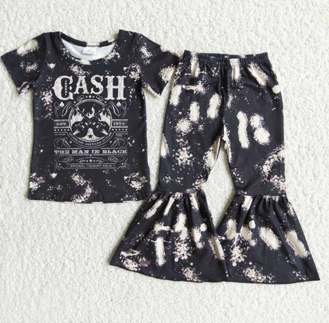 A5-13 CASH Guitar Top Black and White Speckled Flared Pants Set