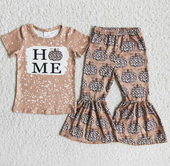 A10-13 Letter Top Pumpkin Flared Pants Set