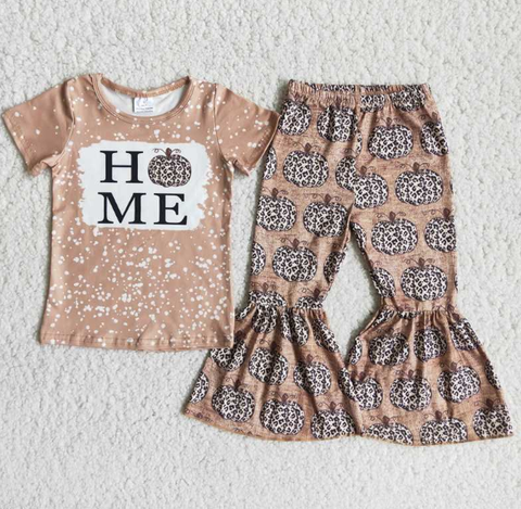 A10-13 Letter Top Pumpkin Flared Pants Set