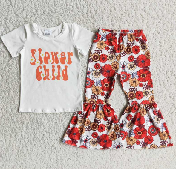 C9-14 flower top print flared pants set