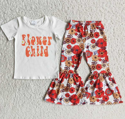 C9-14 flower top print flared pants set