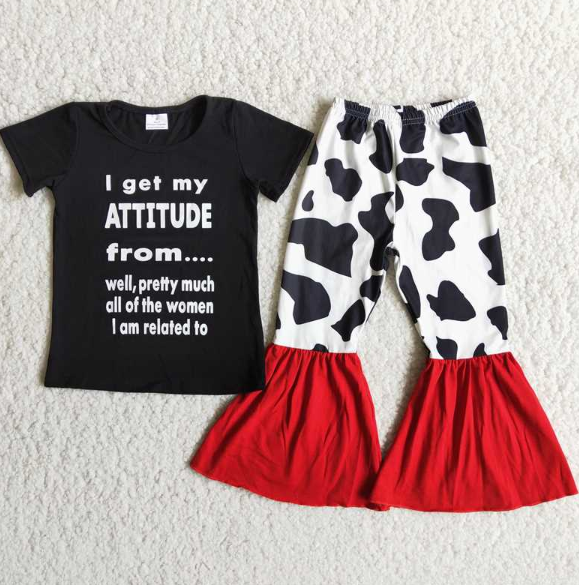 D12-20 Black Letter Cow Flared pant set