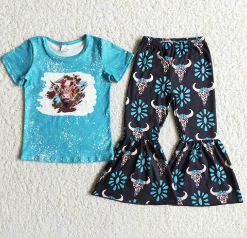 D8-28 Leopard Print Flowers Bull Head Green Set