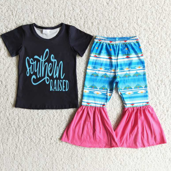 B11-13 Black Lettering Argyle Flared pant set