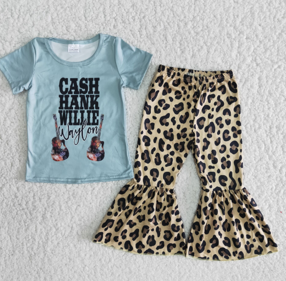 D9-13 cash guitar leopard flared pants set