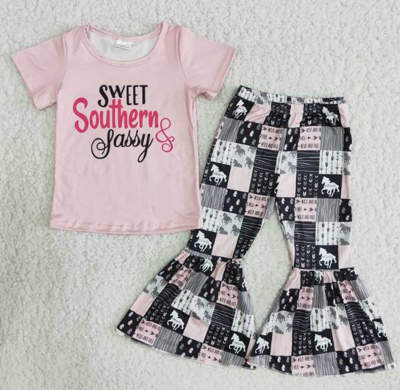 A0-16 Pink Letters Horse Checkered Pattern Set