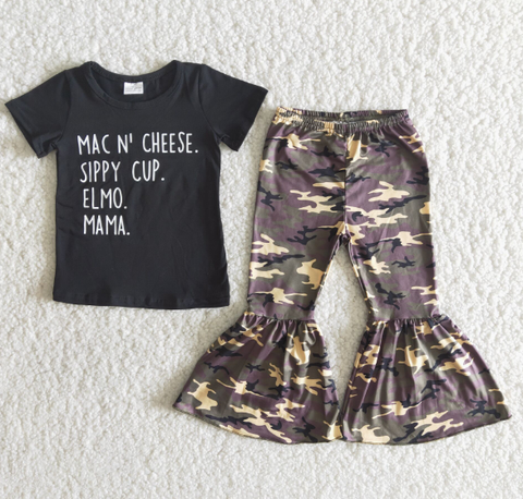 B4-4 Mama letter short sleeve camouflage pants set
