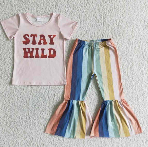 C11-3 stay wild colorful vertical striped pant set