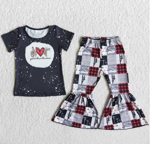 C12-1 Love gesture ladder climber red plaid pant set