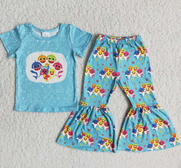 B18-14 Girls Shark Pants Set