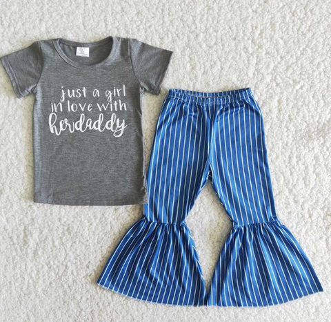 B8-3 daddy short sleeve blue striped pant set