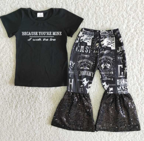 C6-13 Letter Short Sleeve Singer Flared Pants Set