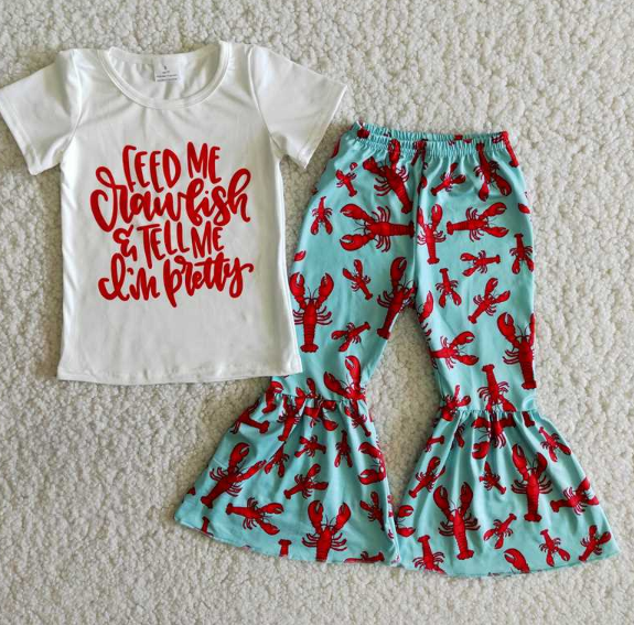 D1-11 White Short Sleeve Lobster Pants Set