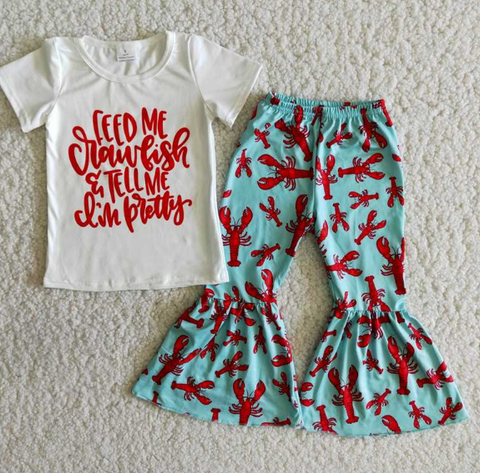 D1-11 White Short Sleeve Lobster Pants Set