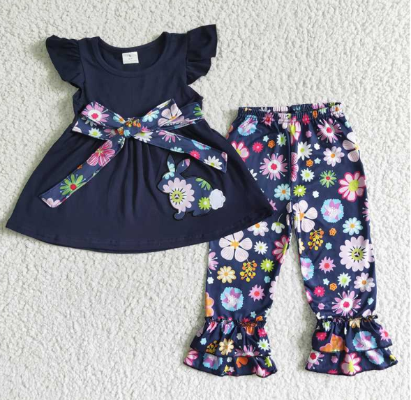 B10-15 Easter Cotton Embroidered Rabbit Black Set