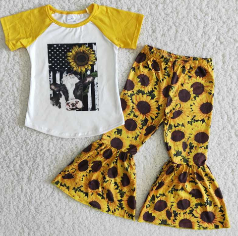 B12-24 Yellow Bull Tau Sunflower Flared Pants set